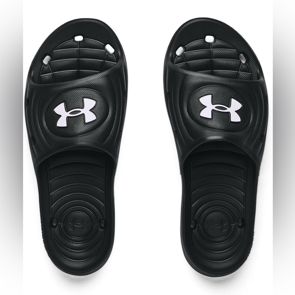 Under Armour Men's Locker Slides Sandals, Black/White, Size 18 M